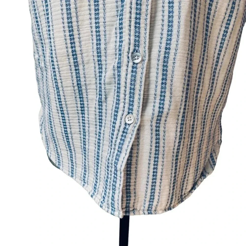 Faherty Avery Organic Cotton Gauze Camp Shirt Blue White Stripe XS - Picture 5 of 14